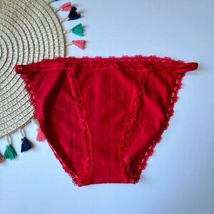 Victoria's Secret Stretch Cotton String Bikini Panty Red Large NEW